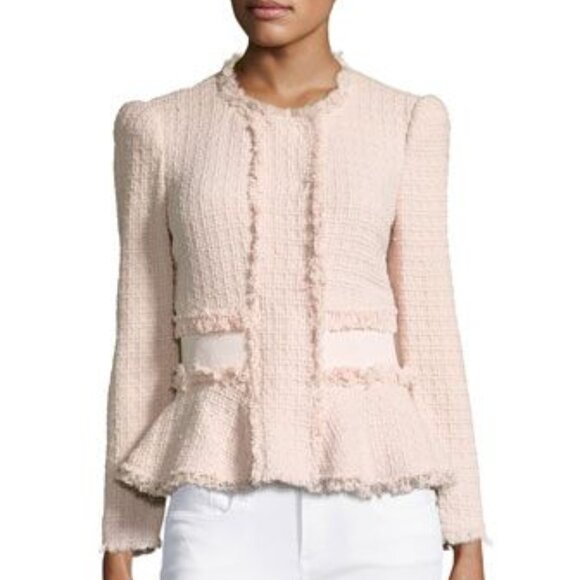 Rebecca Taylor - Light Pink Tweed Peplum Jacket w/ Fringe Trim Sz 4 - Picture 1 of 12